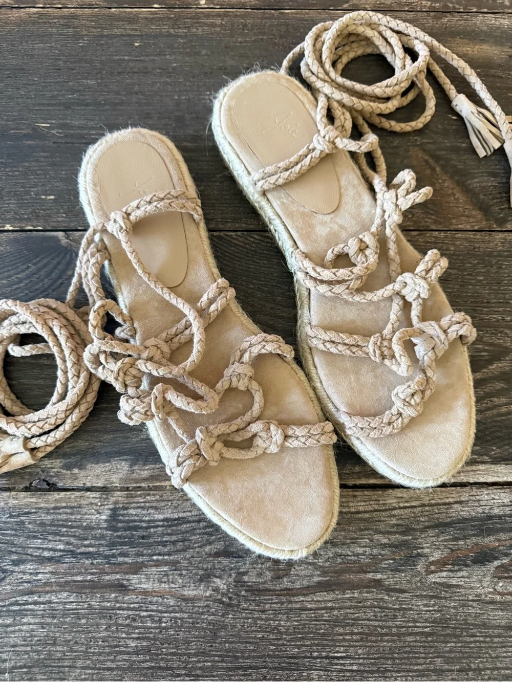 Joie Suede Gladiator  Lace-Up Espadrille Sandals in Natural Tan